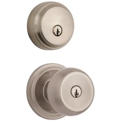 Brinks Push Pull Rotate Stafford Satin Nickel Entry Knob and Single Cylinder Deadbolt KW1 1.75 in.