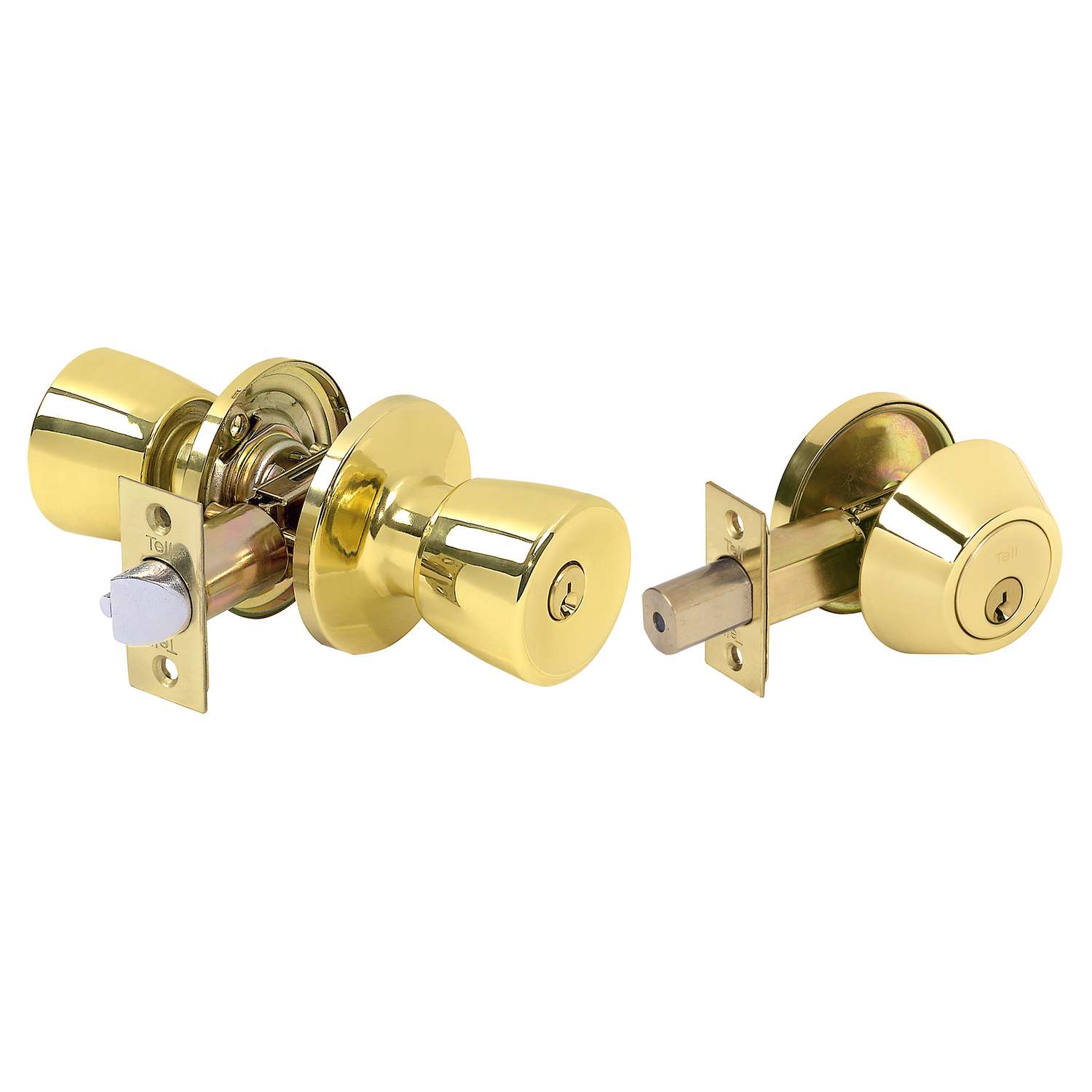 Tell Bright Brass Deadbolt and Entry Door Knob ANSI Grade 3 13/4 in