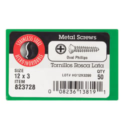 Hillman No. 12 X 3 in. L Phillips Oval Head Sheet Metal Screws 50 pk