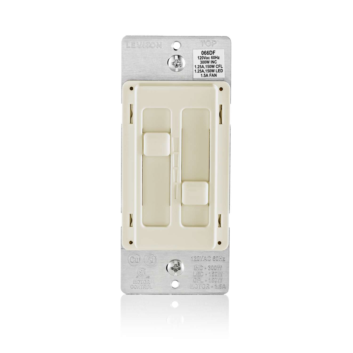 Leviton Decora SureSlide Light Almond Fan/LED Dimmer Slide Switch 1 pk