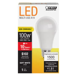 Feit A19 E26 (Medium) LED Bulb Soft White 100 Watt Equivalence 1 pk