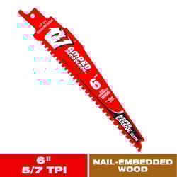 Diablo Amped Demo Demon 6 in. Carbide Tipped Nail Embedded Wood Reciprocating Saw Blade 5/7 TPI 1 pk