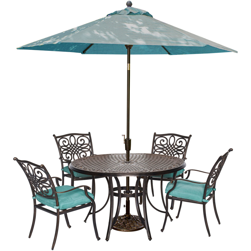 Hanover Traditions 5 pc Bronze Aluminum Traditional Dining Set Blue -  TRADDN5PC-B-SU