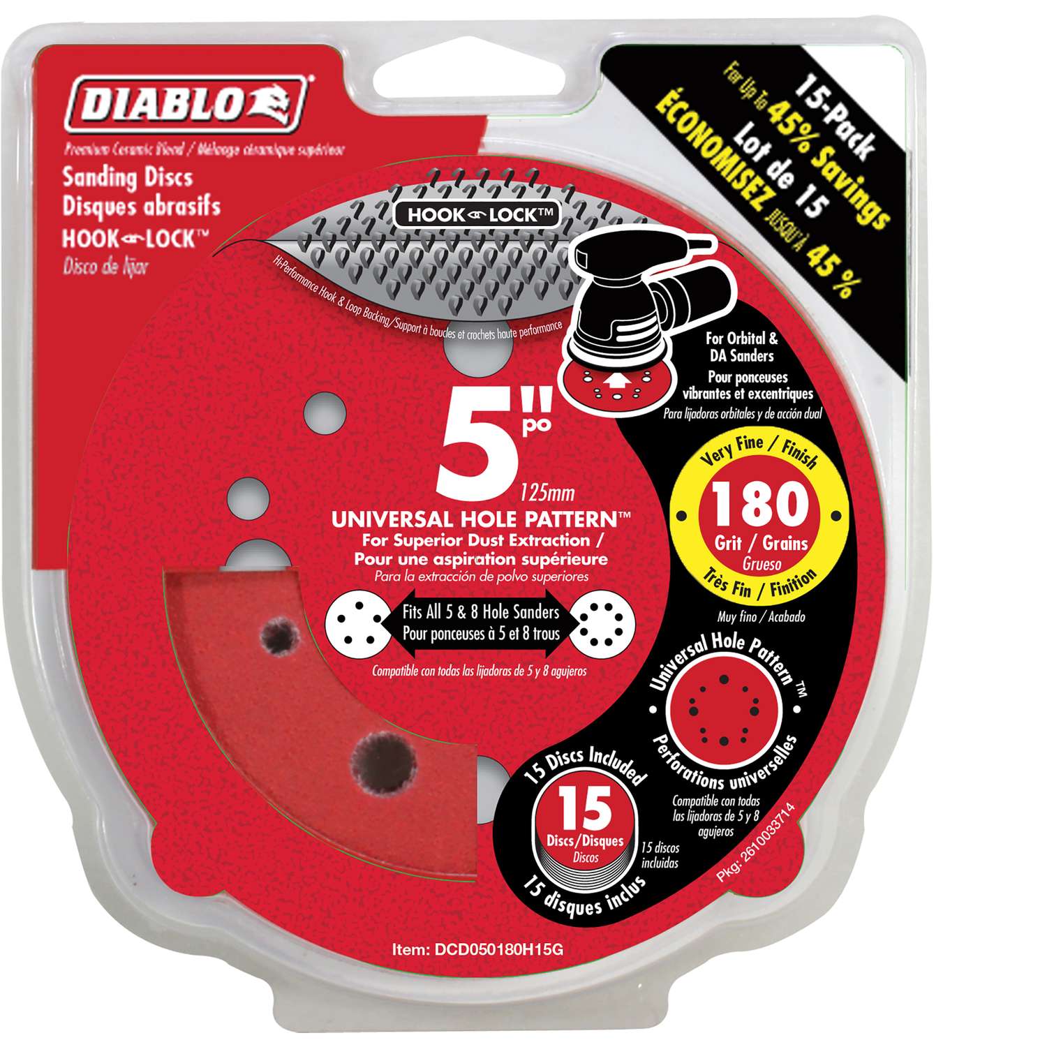 Diablo 5 in. Ceramic Blend Hook and Lock Sanding Disc 180 Grit Very