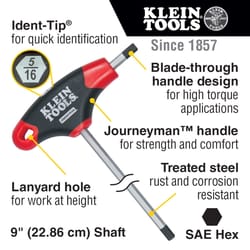 Klein Tools Journeyman 3/32,7/64,1/8,9/64,5/32,3/16,7/32,1/4,5/16,3/8 in. SAE T-Handle Hex Key 10 pc