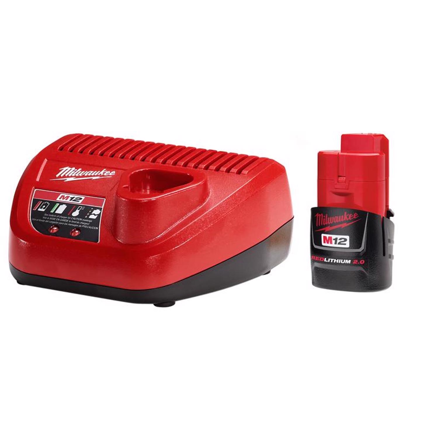 Photos - Power Tool Battery Milwaukee M12 RedLithium CP 2 Ah Lithium-Ion Battery and Charger 2 pc 48-5 