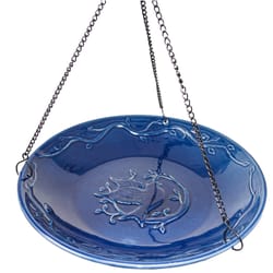 Backyard Essentials Blue Ceramic 14 in. Hanging Bird Bath