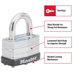 Master Lock 1-1/16 in. H X 1-3/4 in. W X 1-3/4 in. L Laminated Steel Breakaway Warded Padlock