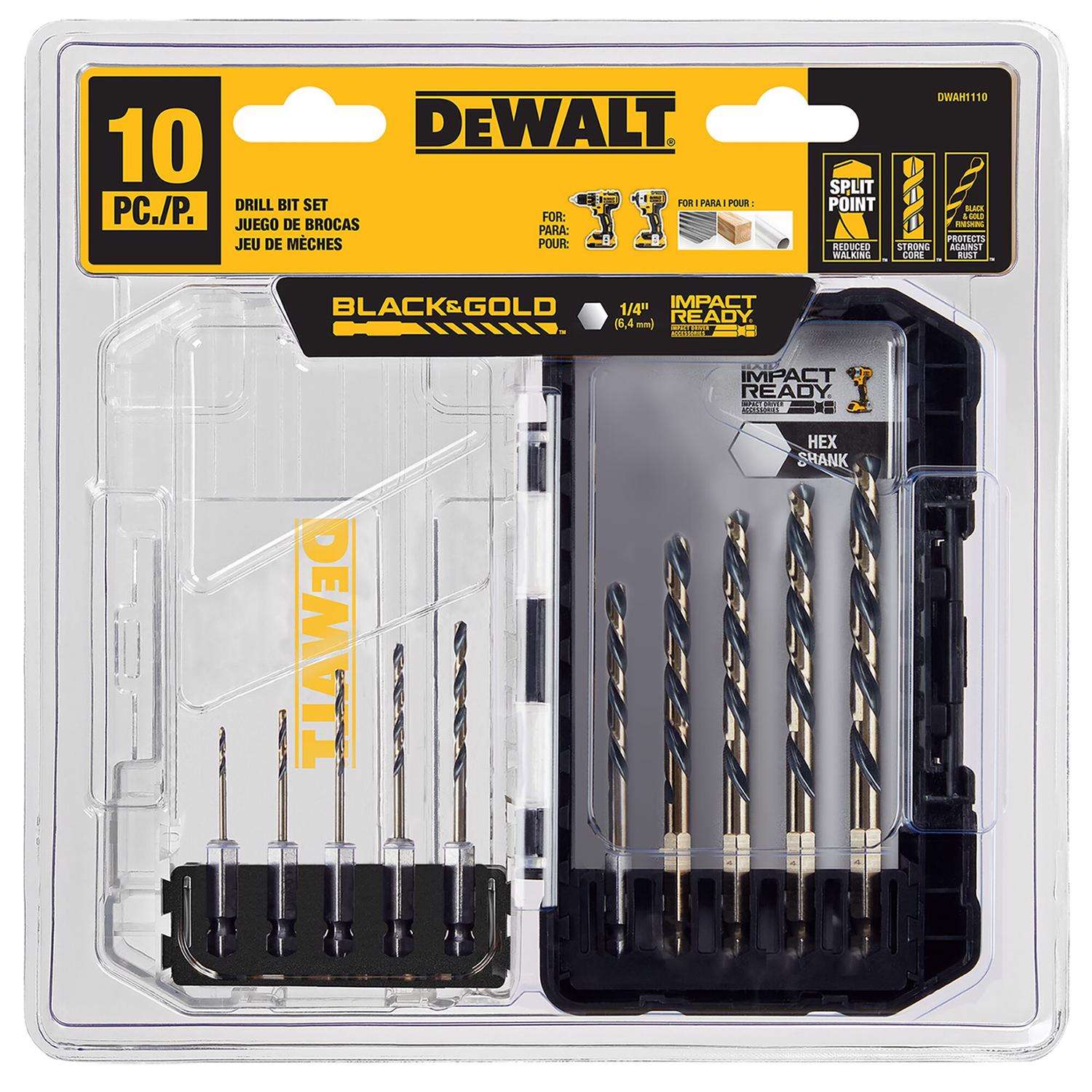 DeWalt Black & Gold High Speed Steel Impact Ready Drill Bit Set Hex ...