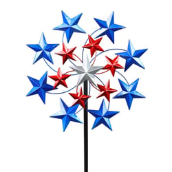 Exhart Multicolored Metal 82 in. H Star Spangled Spinner Outdoor Garden Stake