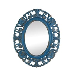 Accent Plus 21.2 in. H X 17.2 in. W Weathered Blue Wood Ornate Oval Wall Mirror
