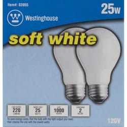 Westinghouse 25 W A19 A-Line Incandescent Bulb E26 (Medium) Soft White 2 pk