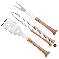 Baseball BBQ Steel/Wood Natural Grill Tool Set