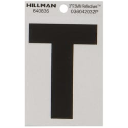 HILLMAN 3 in. Reflective Black Vinyl Self-Adhesive Letter T 1 pc