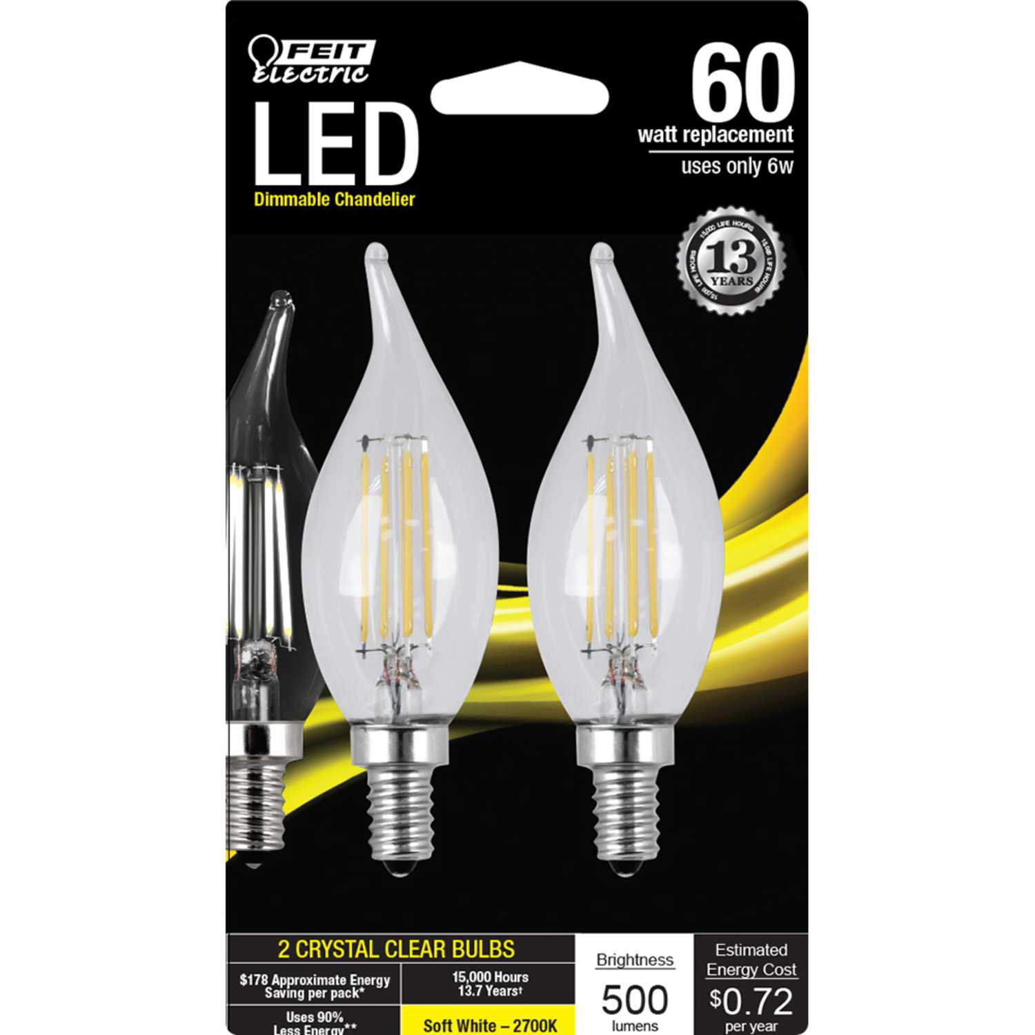 FEIT Electric C10 E12 (Candelabra) LED Bulb Soft White 60 Watt