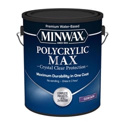 Minwax Polycrylic Max Satin Crystal Clear Water-Based Wood Finish Lacquer 1 gal
