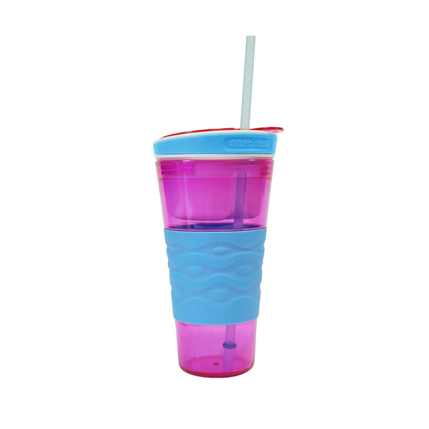Snackeez Travel Snack & Drink Cup with Straw, Blue,16 oz