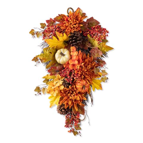 ♡RAB♡ Glitzhome 27 in. Dahlia Pumpkin Berry Hanging Decor Mfr