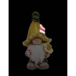 Luxe Light Decor Multicolored Polyresin 10.3 in. H Gnome with Yellow Flower Hat and Flower Statue