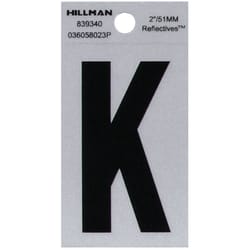 Hillman 2 in. Reflective Black Vinyl  Self-Adhesive Letter K 1 pc