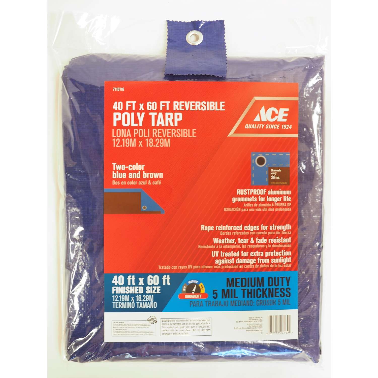 Ace 40 ft. W X 60 ft. L Medium Duty Polyethylene Tarp Blue/Brown Ace