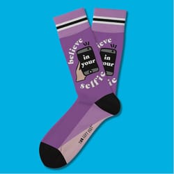 Two Left Feet Unisex Believe In Your Selfie S/M Novelty Socks Purple