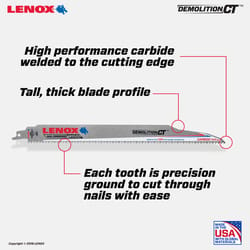 Lenox Demolition CT 12 in. Carbide Tipped Reciprocating Saw Blade 6 TPI 1 pc