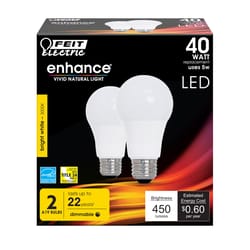 Feit Enhance A19 E26 (Medium) LED Bulb Bright White 40 Watt Equivalence 2 pk