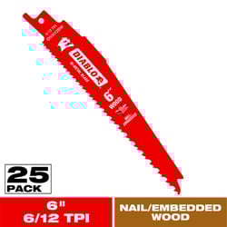 Diablo 6 in. Bi-Metal Nail Embedded Wood Reciprocating Saw Blade 6/12 TPI 25 pk