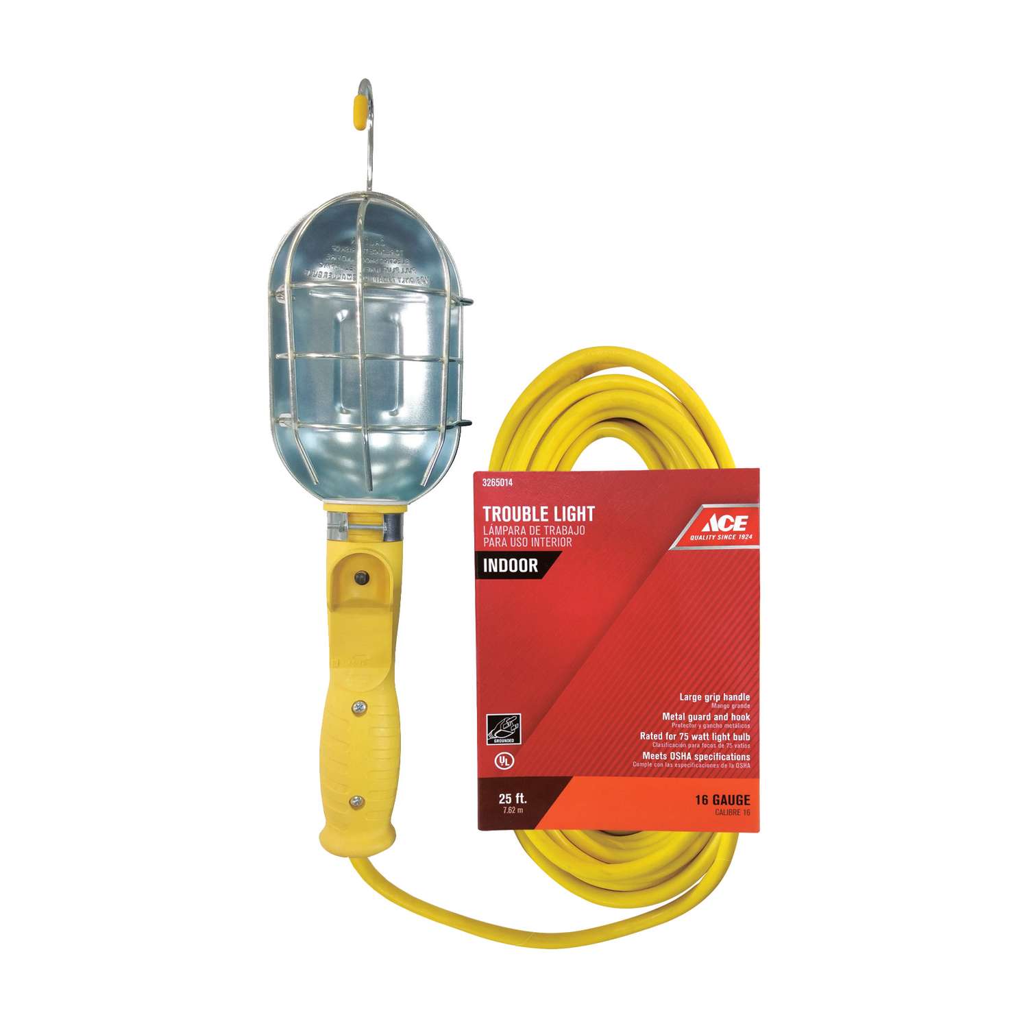 Ace 75 watt 25 ft. 16/3 SJT Fluorescent Trouble Light Ace Hardware