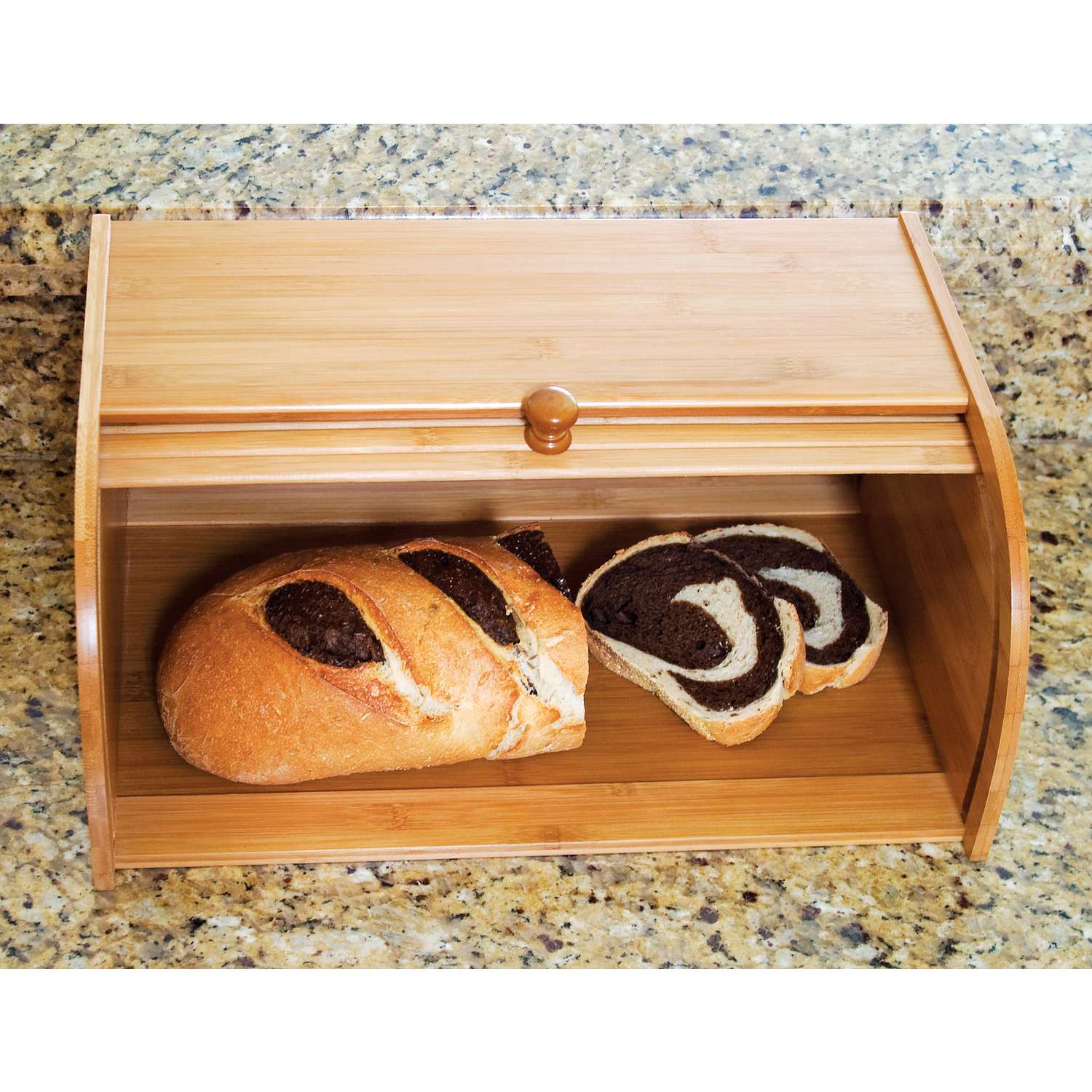 Bamboo Bread Box and Bamboo Bread Slicer Bundle, Bread Box for Kitchen  Counter Top, Wooden Roll Top Bread Storage 