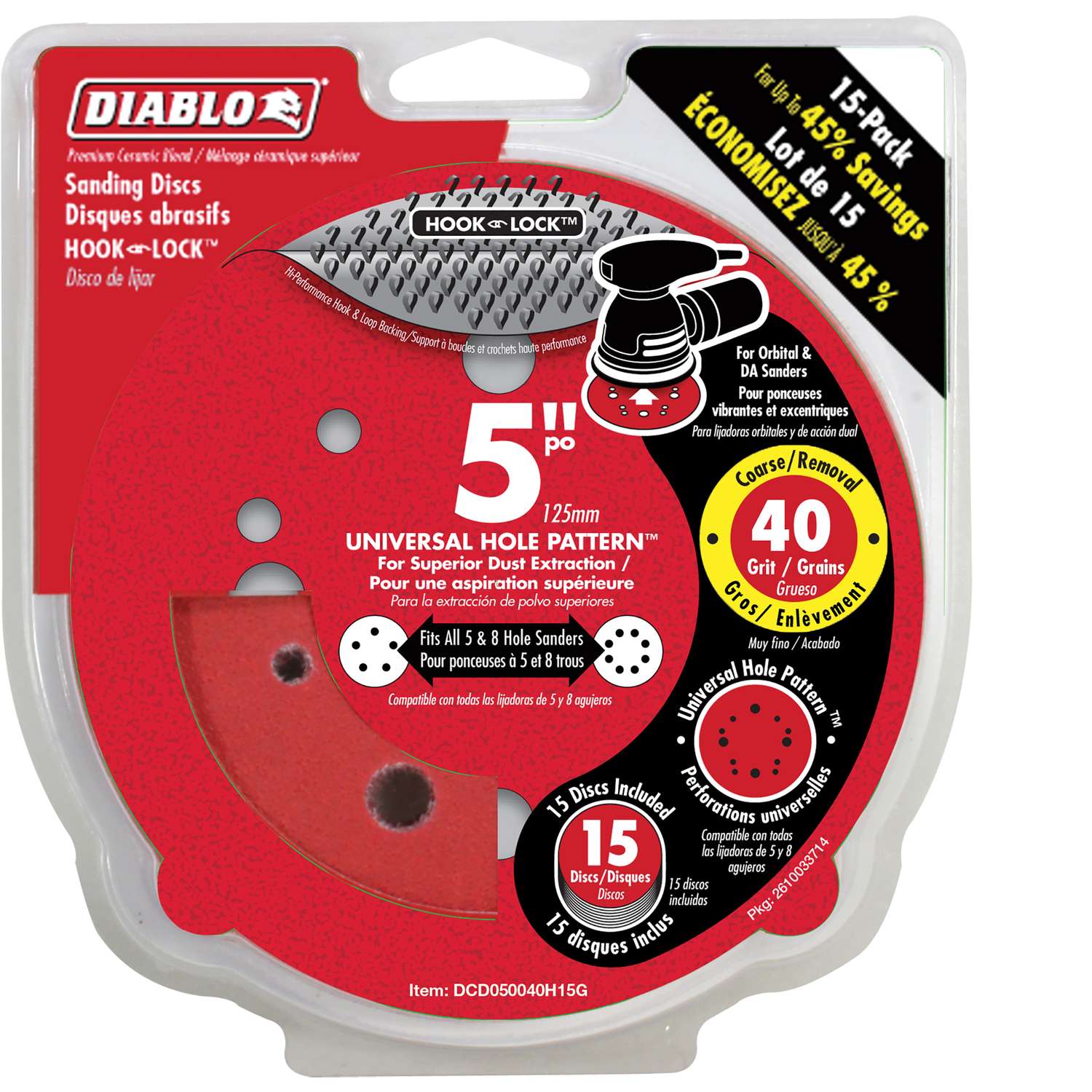 Diablo 5 in. Ceramic Blend Hook and Lock Sanding Disc 40 Grit Ultra
