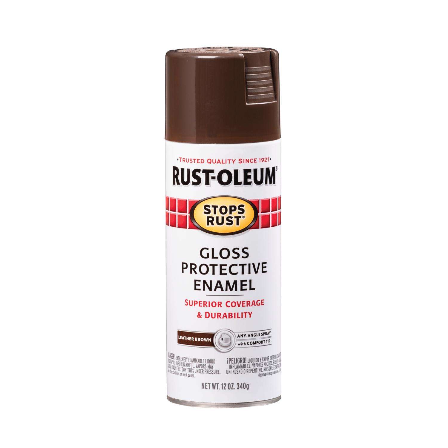 RustOleum Stops Rust Gloss Leather Brown Spray Paint 12 oz Ace Hardware