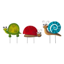 Glitzhome Multicolored Metal Tortoise, Ladybug, Snail Yard Stake Set