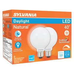 Sylvania Natural G25 E26 (Medium) LED Bulb Daylight 40 W 2 pk