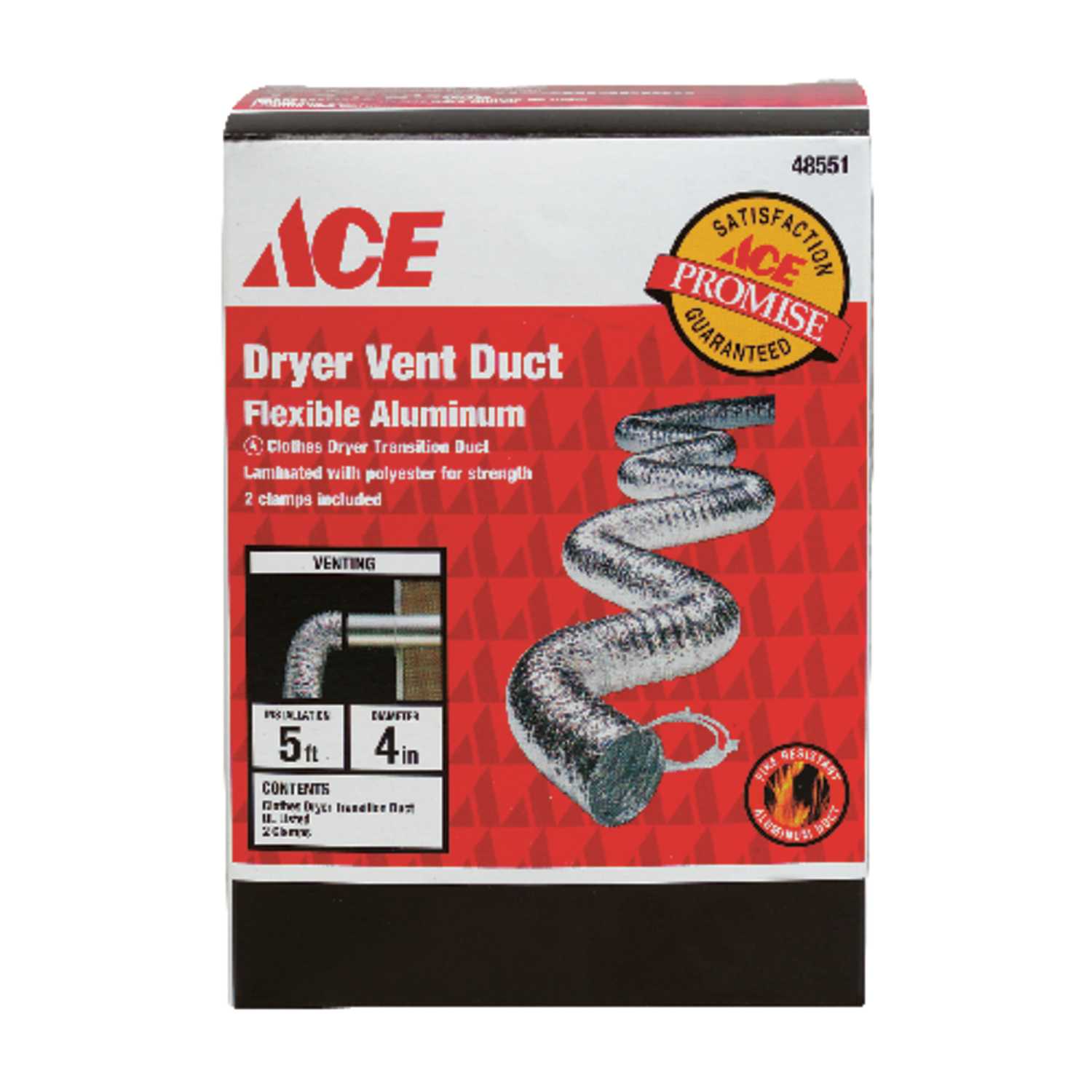 Ace 60 in. L x 4 in. Dia. Silver/White Aluminum Dryer Vent Duct Ace