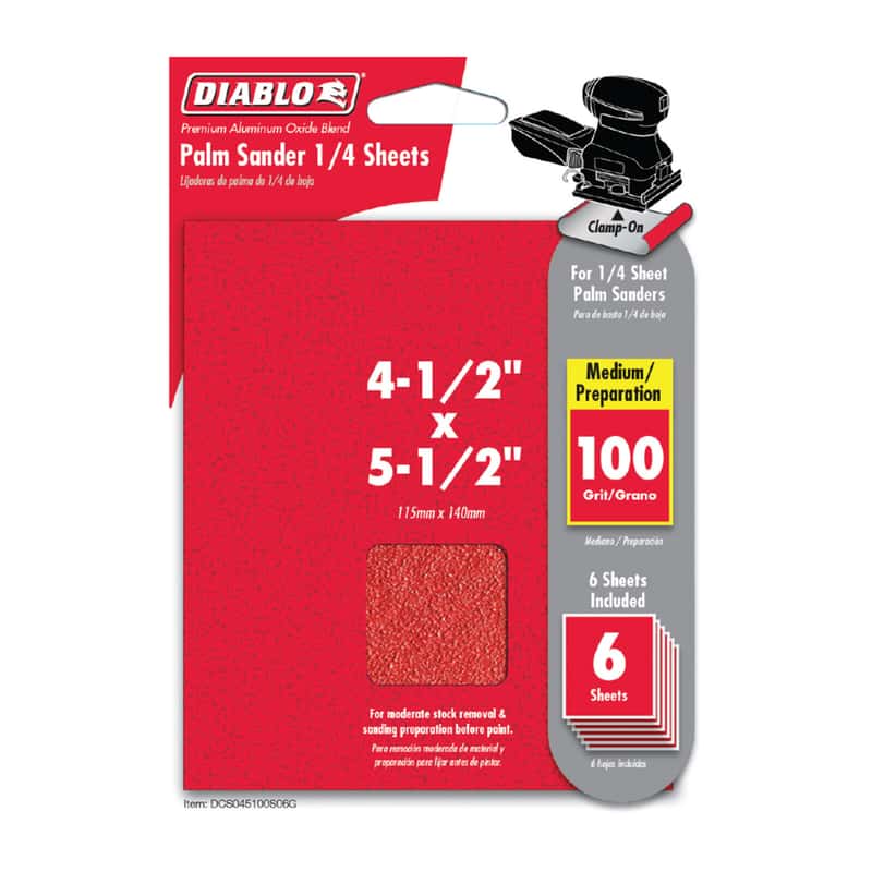 Diablo 51/2 in. L X 41/2 in. W 100 Grit Aluminum Oxide 1/4 Sheet