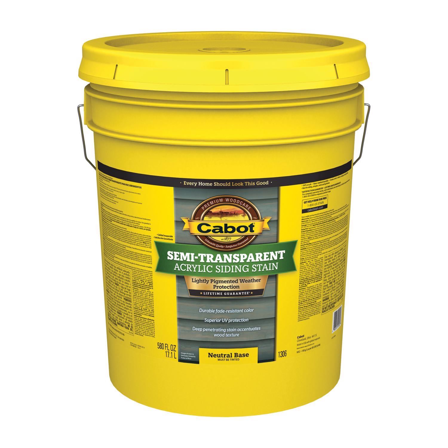 Cabot Semi-Transparent Tintable Neutral Base Acrylic Siding Stain 5 gal
