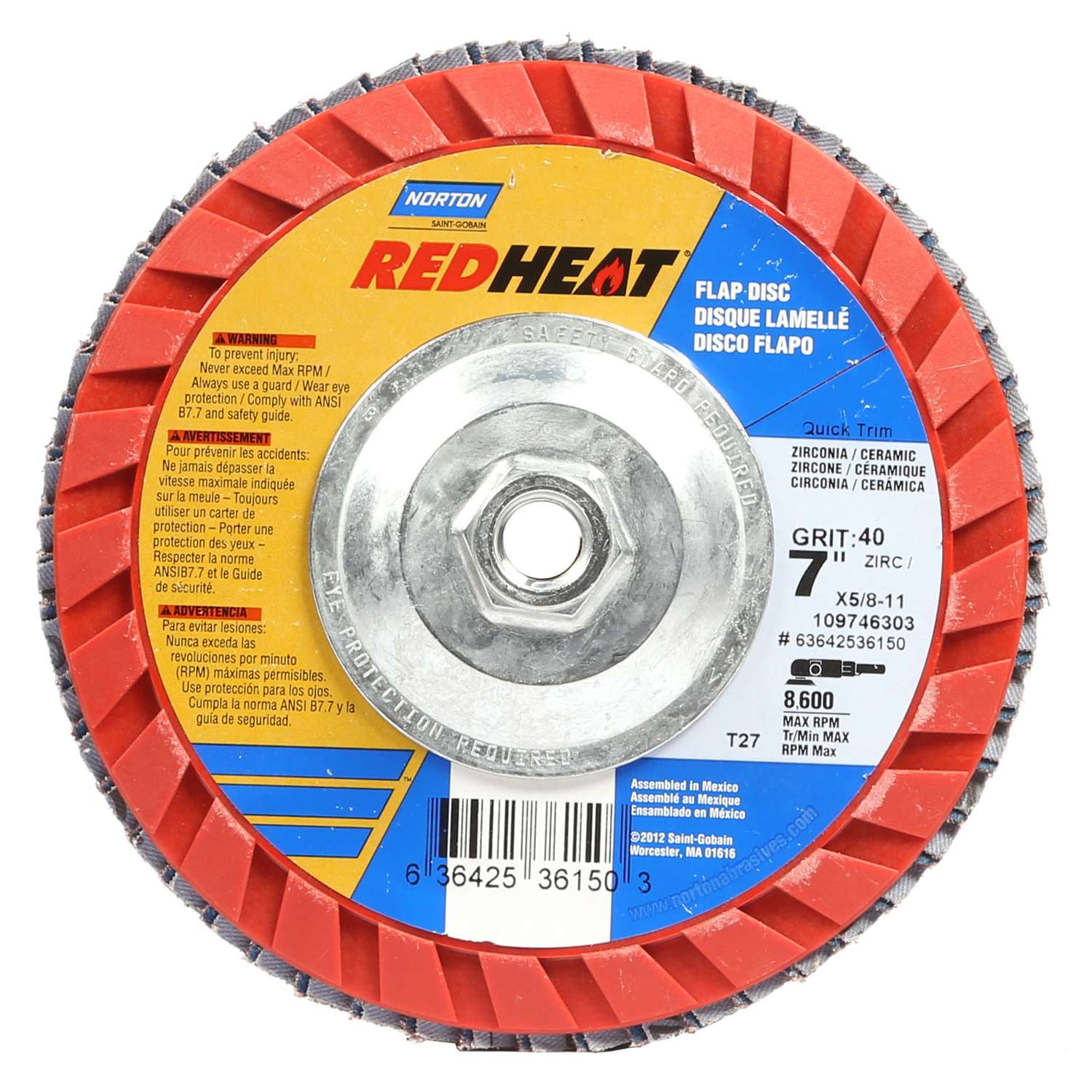 Norton Red Heat 7 in. D X 5/811 in. Zirconia Aluminum Oxide Flap Disc