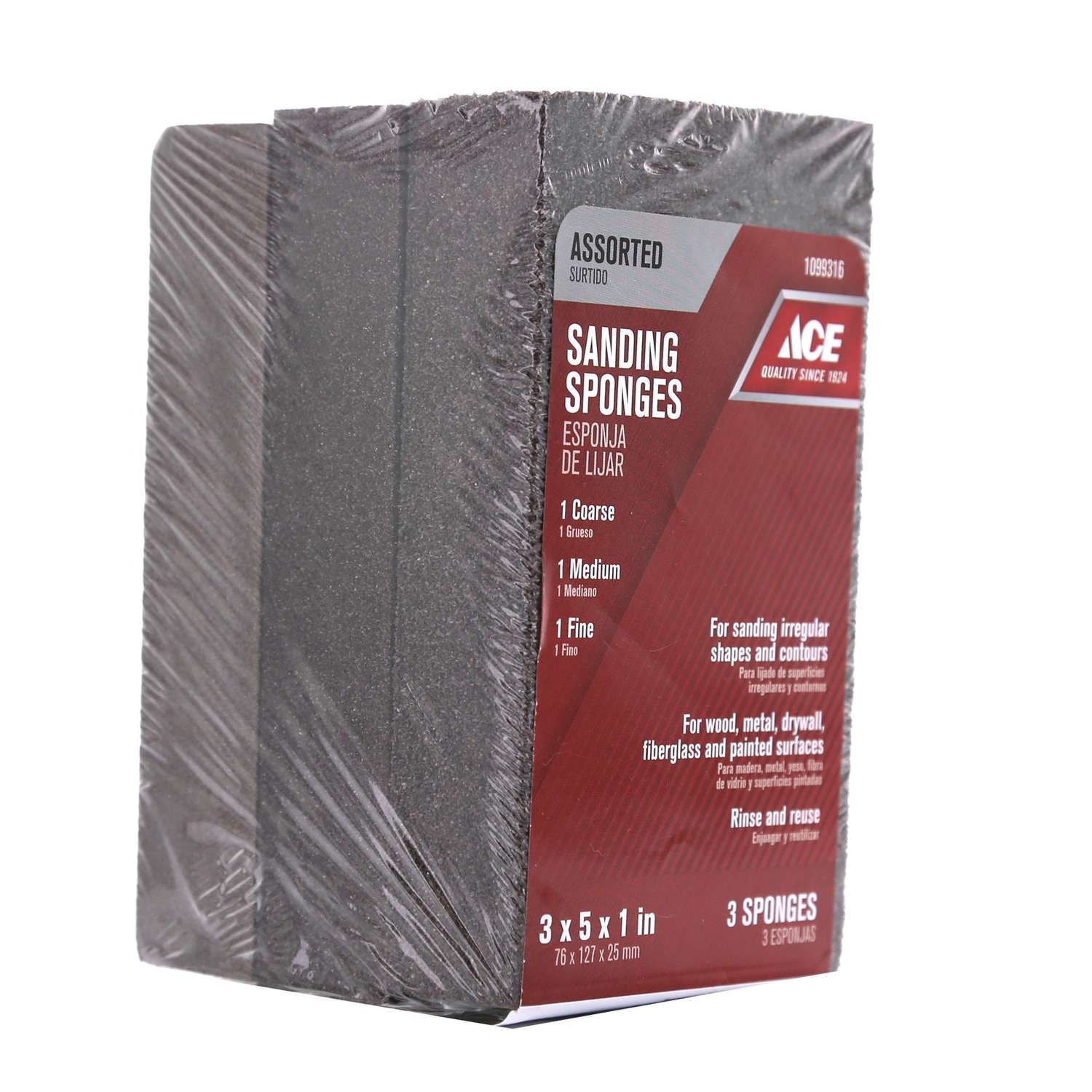 Ace 5 in. L x 3 in. W x 1 in. 60/80/120 Grit Assorted Extra Large