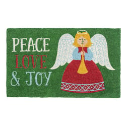 Entryways 17 in. W X 28 in. L Green Peace Love and Joy Coir Door Mat