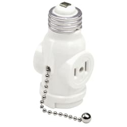 Leviton Metal Medium Base Pull Chain Socket w/Outlet 1 pk