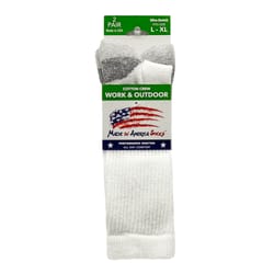 Made In America Socks Men's L/XL Cushion Crew Socks White