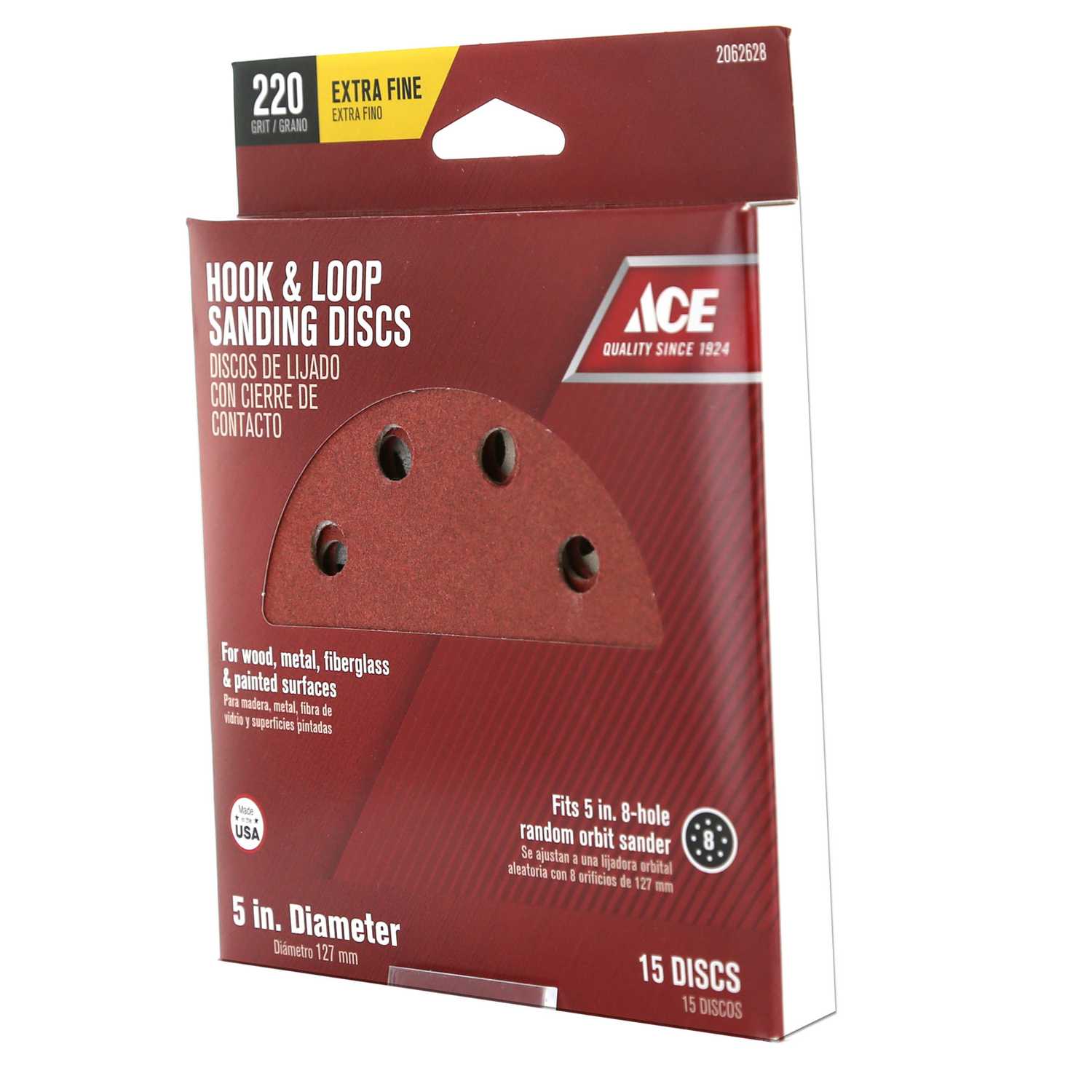 Ace 5 in. Aluminum Oxide Hook and Loop Sanding Disc 220 Grit Very Fine