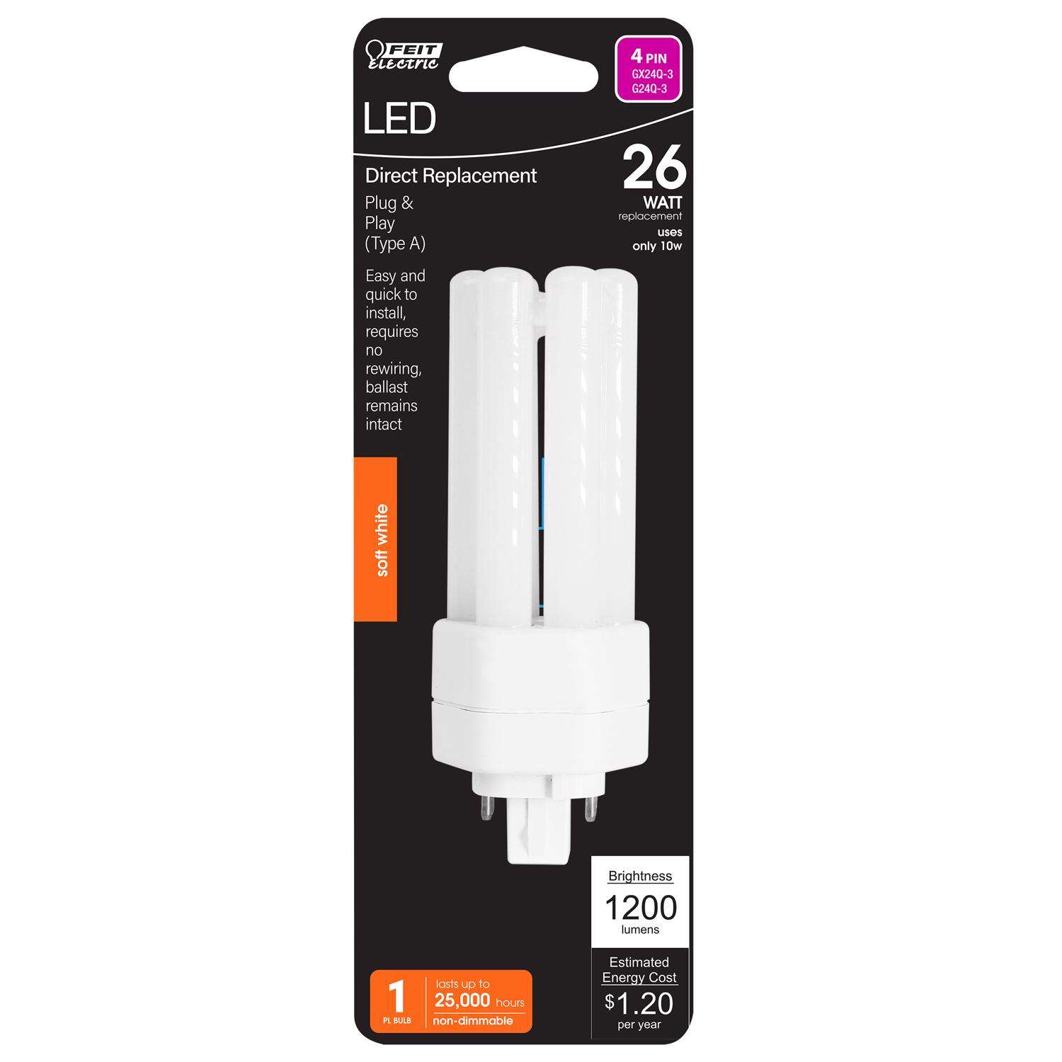 Feit PL GX24Q3 4Pin LED Light Bulb Soft White 26 Watt Equivalence 1