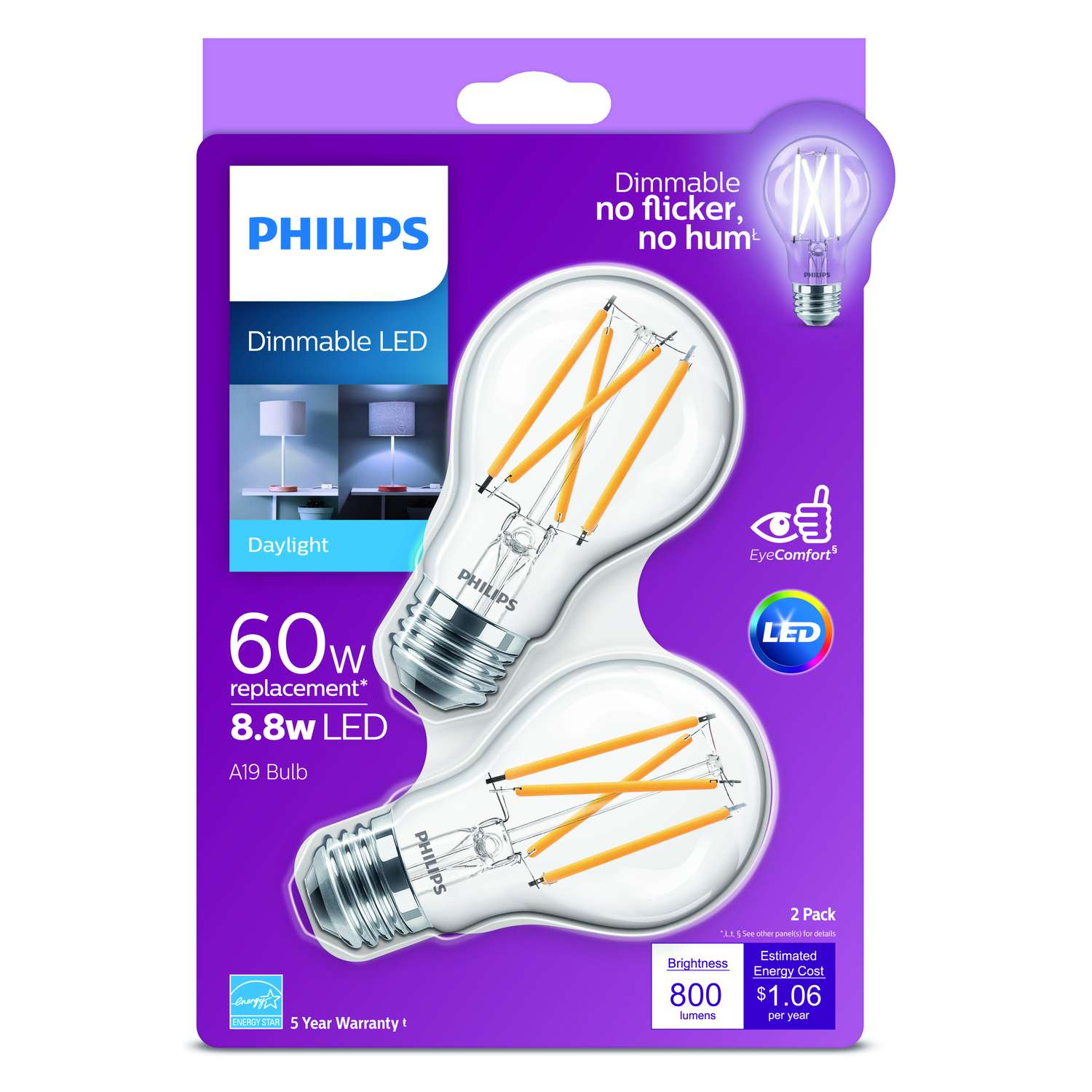 Philips A19 E26 Medium Led Bulb Daylight 60 Watt Equivalence 2 Pk Ace Hardware 