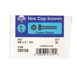 HILLMAN 3/8 in. D X 2-1/4 in. L Heat Treated Zinc Steel Hex Head Cap Screw 50 pk