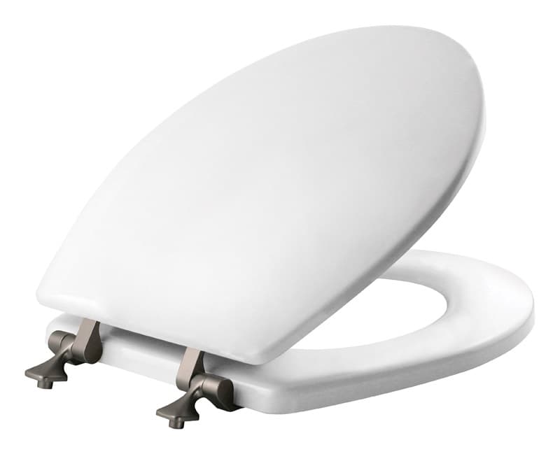 Mayfair by Bemis Round Enameled Wood Toilet Seat with Never Loosens Brushed Nickel Hinge White,Secure Fit