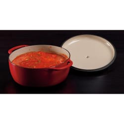 Cajun Classic Cast Iron 5 qt Red Enamel Coated Dutch Oven with Silver Knob