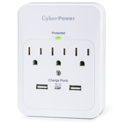 CyberPower Home Office 0 ft. L 3 outlet 2 USB outlets Wall Tap White 600 J
